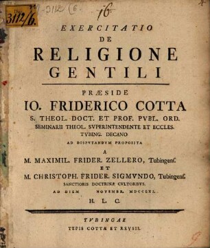 Exercitatio de religione gentili