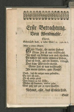 Erste Betrachtung. Vom Abendmahle.