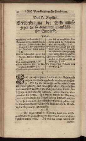 Das IV. Capittel. Vertheidigung der Geheimnisse gegen die so genannten unauflößlichen Einwürffe.