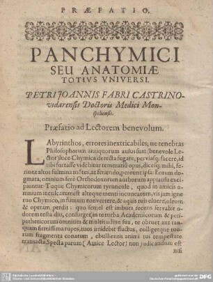 Panchymici seu anatomiae totius universi. Praefationis.