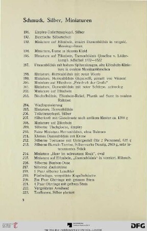 Schmuck, Silber, Miniaturen (Nr. 191-223)