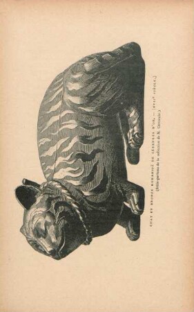 Chat en bronze rehaussé de zébrures d'or. - (XVIIe siècle). (Brûle-parfums de la collection de M. Cernuschi)