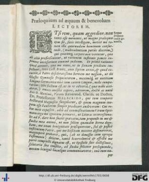 Praeloquium ad aequum et benevolum lectorem.