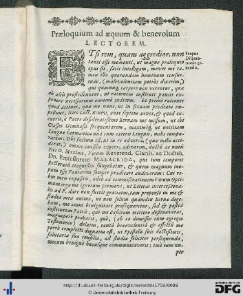 Praeloquium ad aequum et benevolum lectorem.