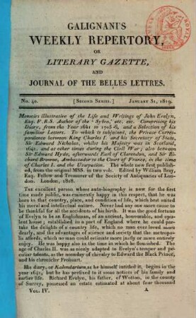 Galignani's weekly repertory or literary gazette and journal of the belles lettres. 4. 1819