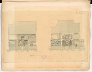 Villenartiges Wohnhaus, Lüdenscheid Monatskonkurrenz Dezember 1883: Längsschnitt, Querschnitt; Maßstabsleiste
