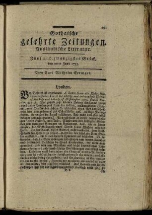 Fünf und zwanzigstes Stück, den 22ten Junii 1793.