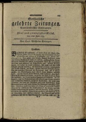 Fünf und zwanzigstes Stück, den 22ten Junii 1793.