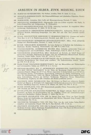 Arbeiten in Silber, Zinn, Messing, Eisen (Nr. 246-285)