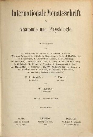 Internationale Monatsschrift für Anatomie und Physiologie. 6. 1889