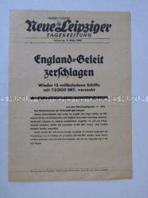 Extrablatt der "Neuen Leipziger Tageszeitung" u.a. über die Leistungen der deutschen Unterseebote