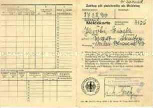 Meldekarte des Arbeitsamtes Berlin ("Stempelkarte") für Juli 1953 bis Juni 1954