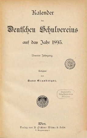 Kalender des Deutschen Schulvereines für das Jahr .... 9. 1895
