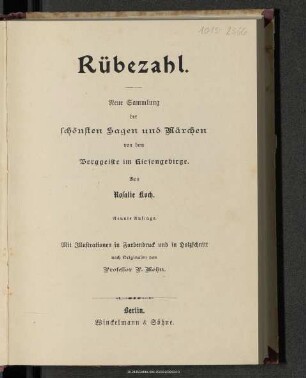 Rübezahl : neue Sammlung der schönsten Sagen und Märchen von dem Berggeiste im Siebengebirge