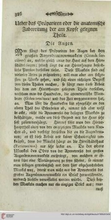 Ueber das Präparieren oder die anatomische Zubereitung der am Kopfe gelegenen Theile