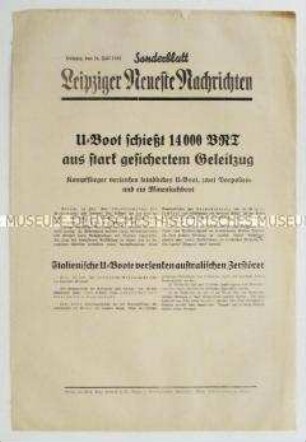 Sonderblatt der "Leipziger Neuesten Nachrichten" zum Seekrieg gegen Großbritannien