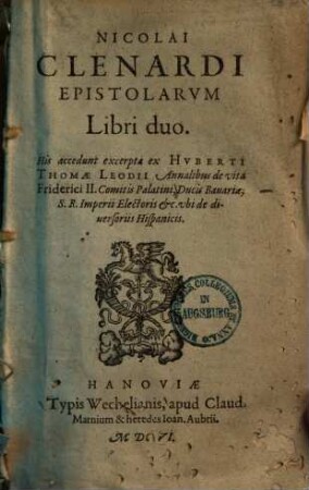 Nicolai Clenardi Epistolarvm Libri duo