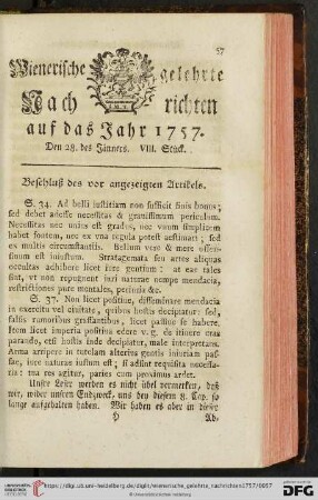 Den 28. des Jänners VIII. Stück