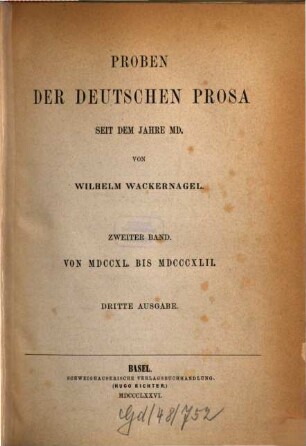 Proben der deutschen Prosa seit dem Jahre MD. 2, Von 1740 - 1842