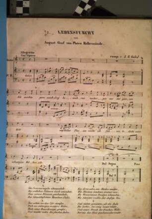 Lebensfurcht : von August Graf von Platen ; (für e. Singst. mit Pianoforte)