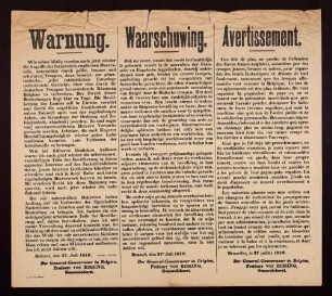 "Warnung" vor dem Gerücht einer bevorstehenden Räumung Belgiens durch die deutsche Besatzungsmacht und vor der Verbreitung solcher Gerüchte (Staatsdr Nr. 504)