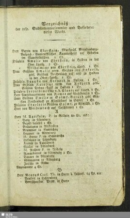 Verzeichniß der resp. Subscribentensammler und Beförderer dieses Werks