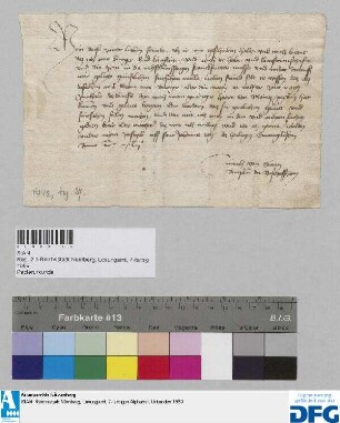 Zürch von Steten, Amtmann zu Bischofheim, sagt im Namen und Auftrag des Erzbischofs von Mainz der Nürnberger Kaufmannschaft zur Frankfurter Fastenmesse Geleit zu.