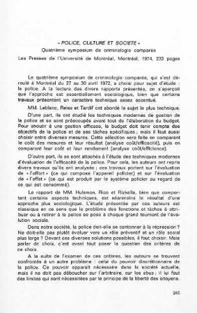 241-243, Police, culture et société, quatrième symposium de criminologie comparée