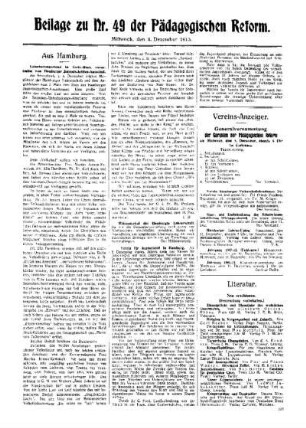 Literatur : Beilage zu Nr. 49 der Pädagogischen Reform