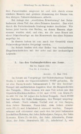 3. Aus den Grabungsberichten aus Assur