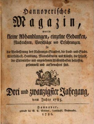 Hannoverisches Magazin. 23. 1785