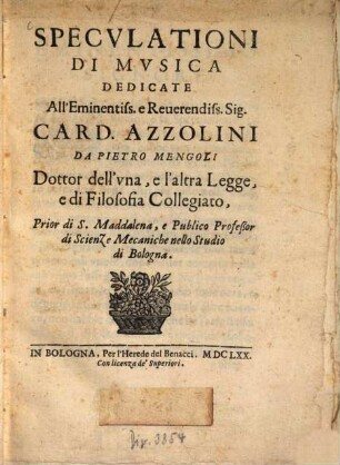 Speculationi di Musica