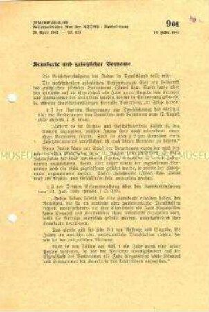 Informationsblatt des Rassenpolitischen Amtes der NSDAP über die Kennzeichnungspflicht für Juden