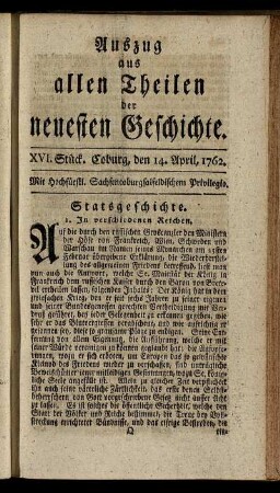 XVI. Stück. Coburg, den 14. April, 1762.