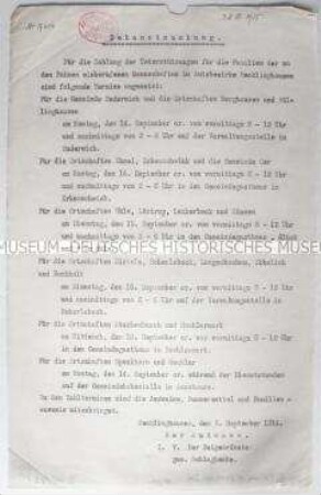 Bekanntmachung über die Zahlung von Kriegsunterstützung an Familien im Amtsbezirk Recklinghausen
