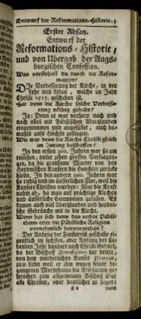 Erster Absatz. Entwurf der Reformations-Historie, und von Ubergab der Augsburgischen Confession.