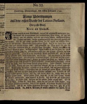 No. 33. Hamburg, Donnerstags, den eilften Februarii 1740.