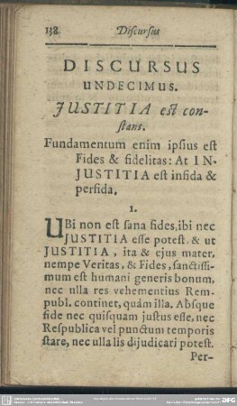 Discursus Undecimus. Iustitia est constans