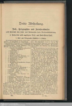A. Postverkehr nebst angefügtem Brief- und Packet-Porto-Tarif