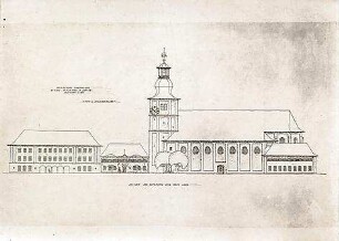 Gsaenger, Gustav; Amberg / Oberpfalz (Bayern); Dreifaltigkeits Kirche, Pfarrhaus, Beneficatenhaus und Schule - Außenfassade