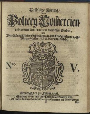 Nro. V, Montags, den 30. Januar 1736