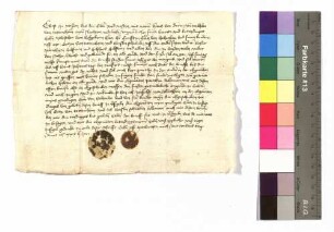 Hans von Dürn und Wilhelm von Tottenheim machen einen Frieden zwischen Kraft von Hohenlohe und Götz von Tottenheim; aufgedr. Siegel des Götz von Tottenheim und Henslin Schutel.
