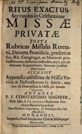 Ritus exactus servandus in celebratione Missae