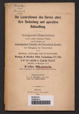 Die Lacerationen des Cervix uteri, ihre Bedeutung und operative Behandlung
