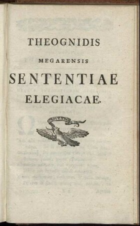 Theognidis Megarensis Sententiae Elegiacae.