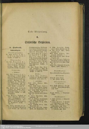 Erste Abtheilung. Behördenverzeichnis