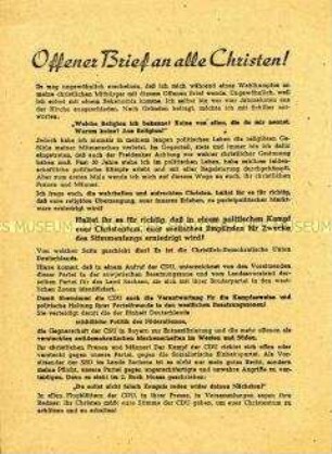 Propagandaschrift der SED zu den Gemeindewahlen 1946 mit einem offenen Brief von Otto Buchwitz an die christliche Bevölkerung