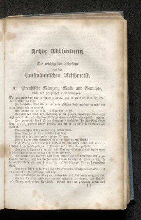 Achte Abtheilung. Die wichtigsten Lehrsätze aus der kaufmännischen Arithmetik.