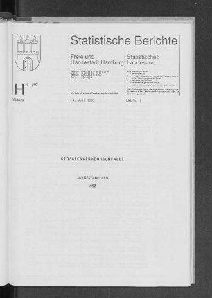 Straßenverkehrsunfälle Jahrestabellen 1992 : Lfd. Nr. 9