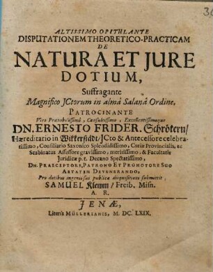 Disputationem Theoretico-Practicam De Natura Et Jure Dotium